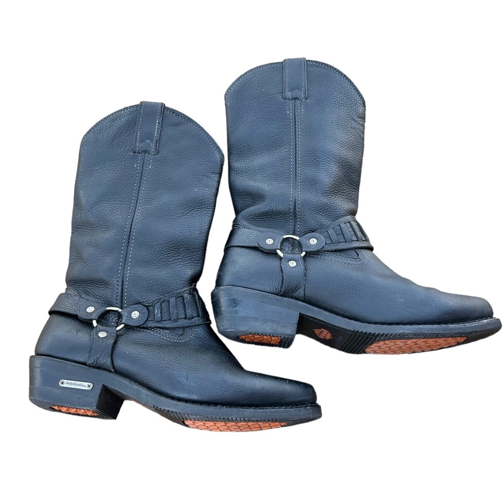 Harley Davidson Black Pebbled Leather Square Toe 91202 Harness PECO Boots Sz 9